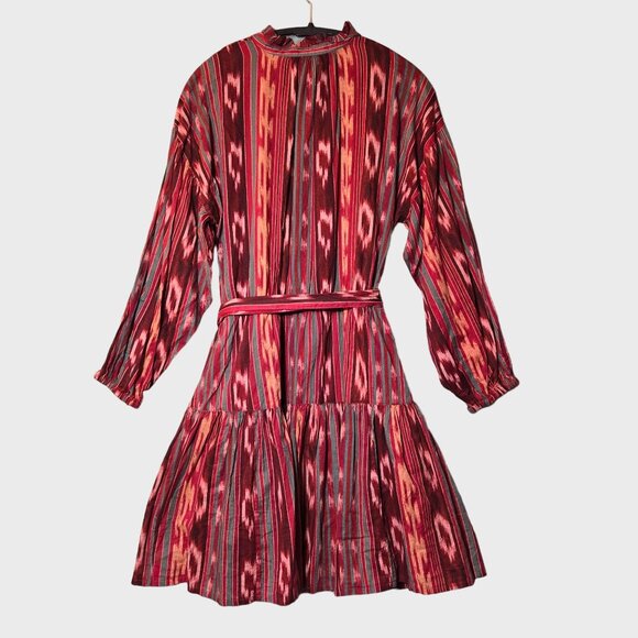 Lauren Ralph Lauren Geo Stripe Belted Cotton Voile Dress Boho Southwestern - Picture 5 of 12